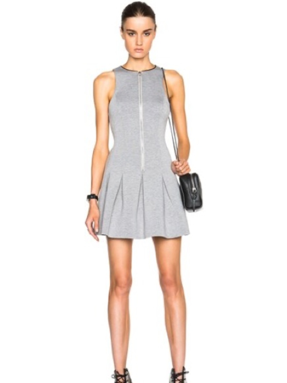 T Alexander Wang Sleeveless Scuba Pleated Flared Mini Dress Gray Size XS